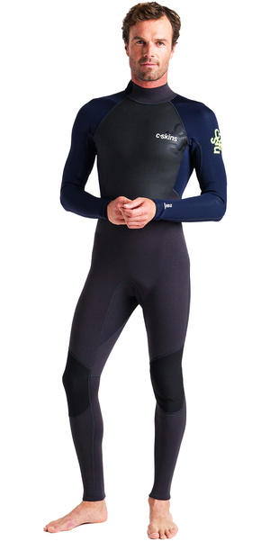 2026 C-Skins Mens Element 3/2mm Back Zip Wetsuit C-EL32STM - Anthracite / Slate / Lime